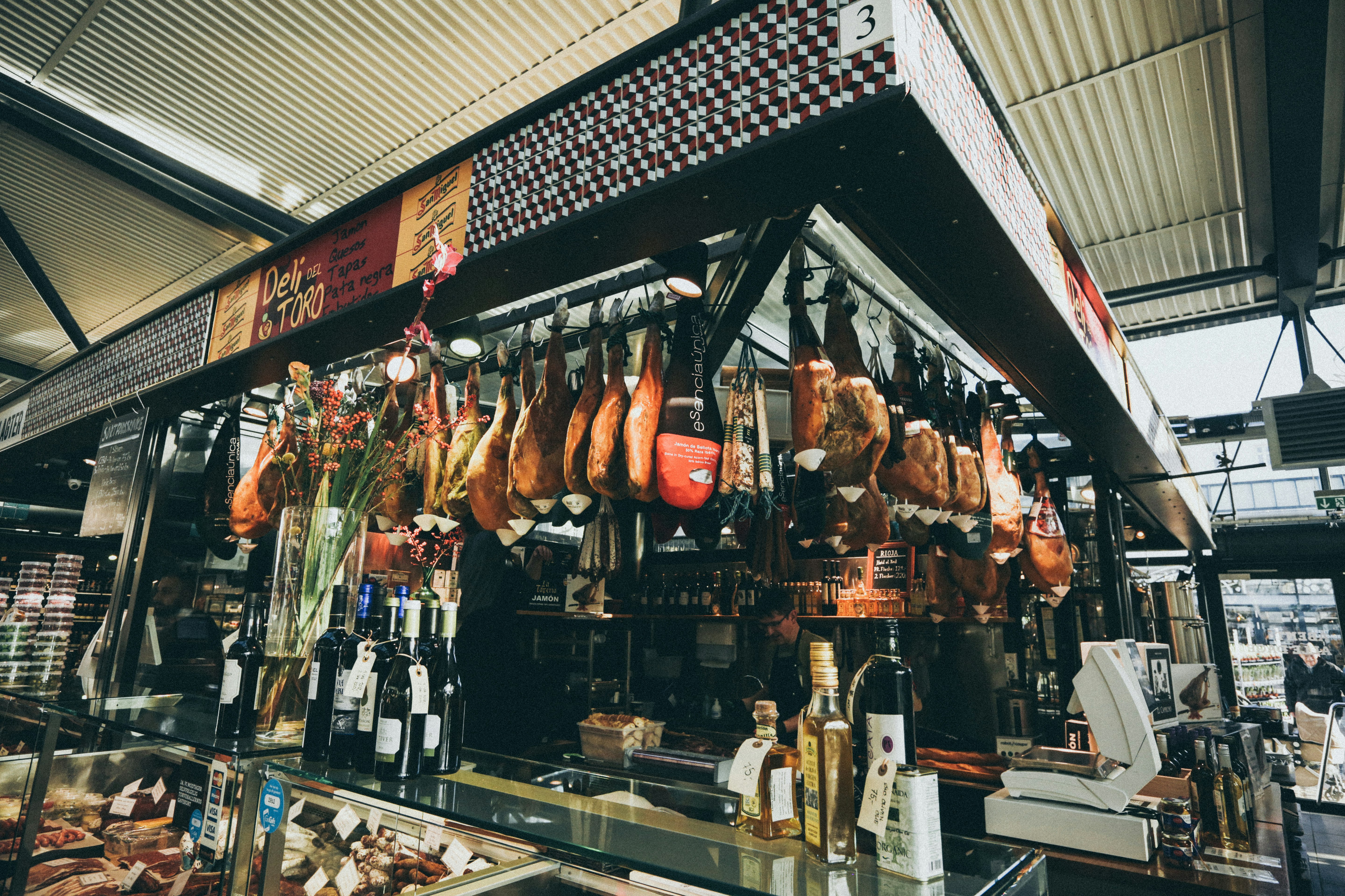 hanging meat near bar counter